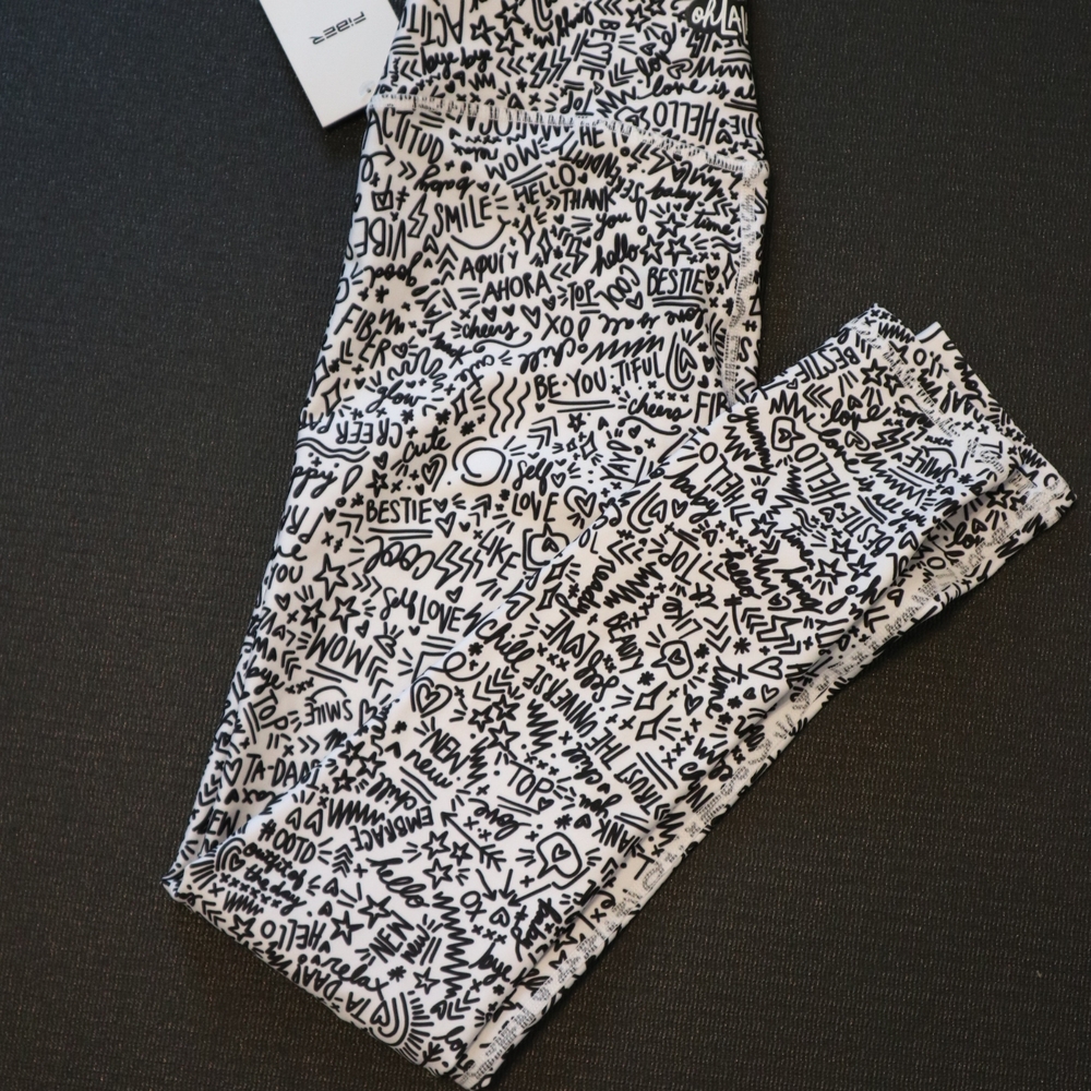 Fiber Activewear Graffiti Print Leggings “Oh La La Lita” | Size S | NWT